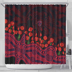 Melbourne Demons ANZAC Day Shower Curtain Indigenous Dot Art with Poppy Flower Tribute