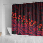 Melbourne Demons ANZAC Day Shower Curtain Indigenous Dot Art with Poppy Flower Tribute