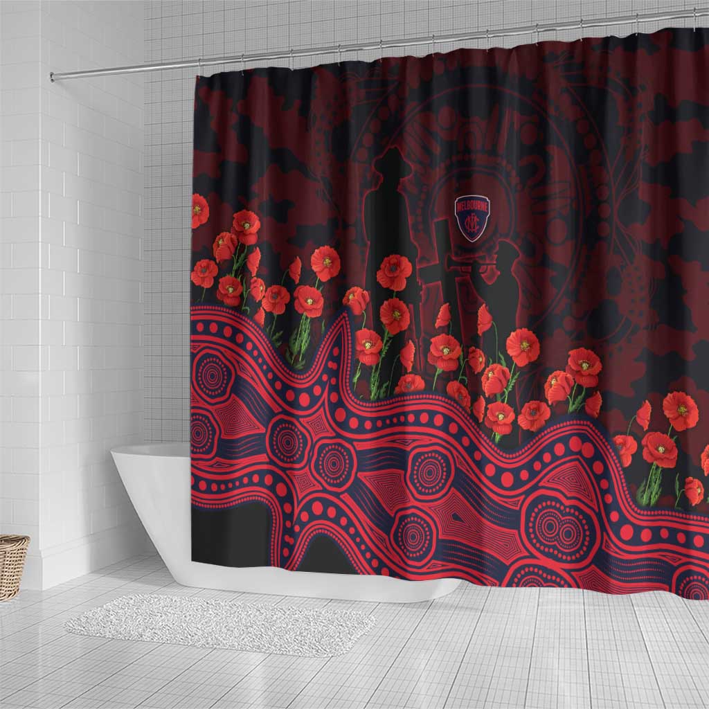 Melbourne Demons ANZAC Day Shower Curtain Indigenous Dot Art with Poppy Flower Tribute