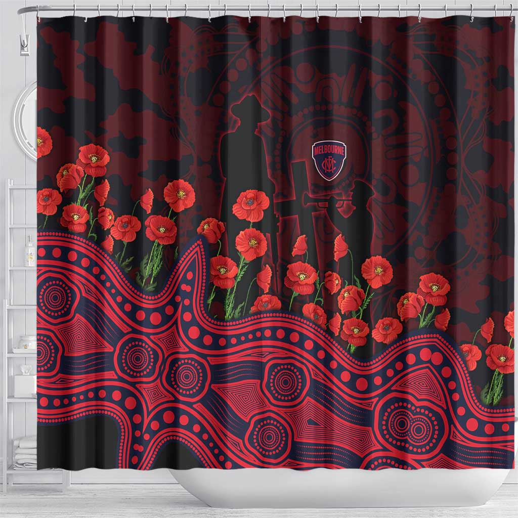 Melbourne Demons ANZAC Day Shower Curtain Indigenous Dot Art with Poppy Flower Tribute