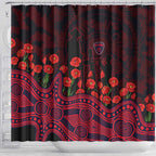 Melbourne Demons ANZAC Day Shower Curtain Indigenous Dot Art with Poppy Flower Tribute