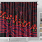 Melbourne Demons ANZAC Day Shower Curtain Indigenous Dot Art with Poppy Flower Tribute