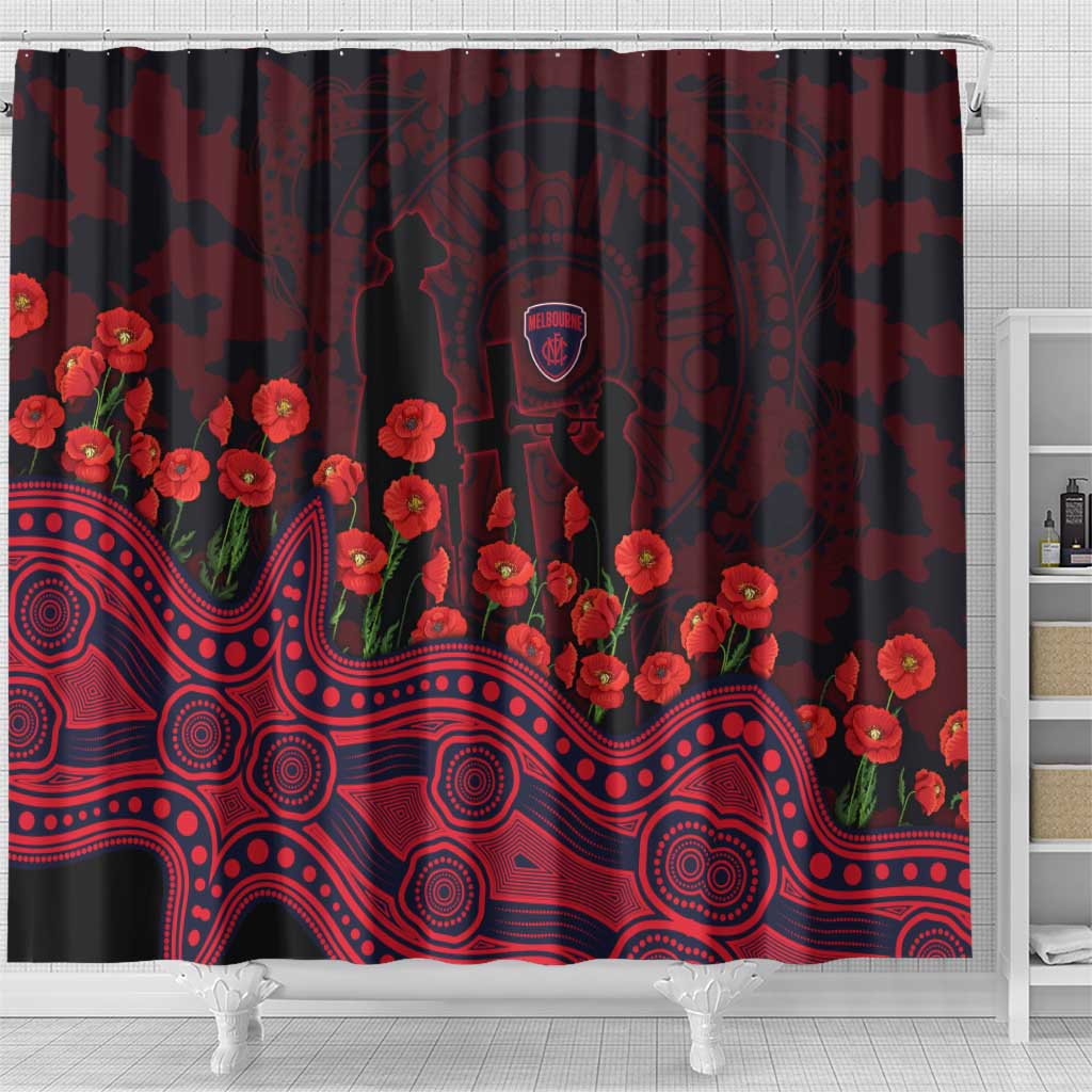 Melbourne Demons ANZAC Day Shower Curtain Indigenous Dot Art with Poppy Flower Tribute