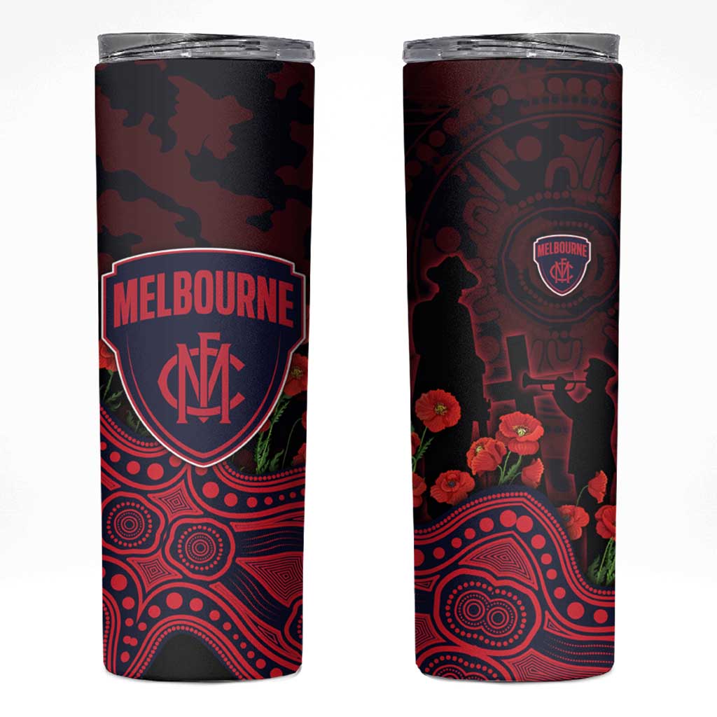Melbourne Demons ANZAC Day Skinny Tumbler Indigenous Dot Art with Poppy Flower Tribute