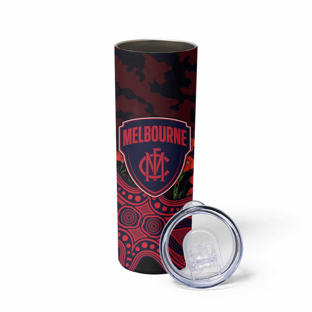 Melbourne Demons ANZAC Day Skinny Tumbler Indigenous Dot Art with Poppy Flower Tribute
