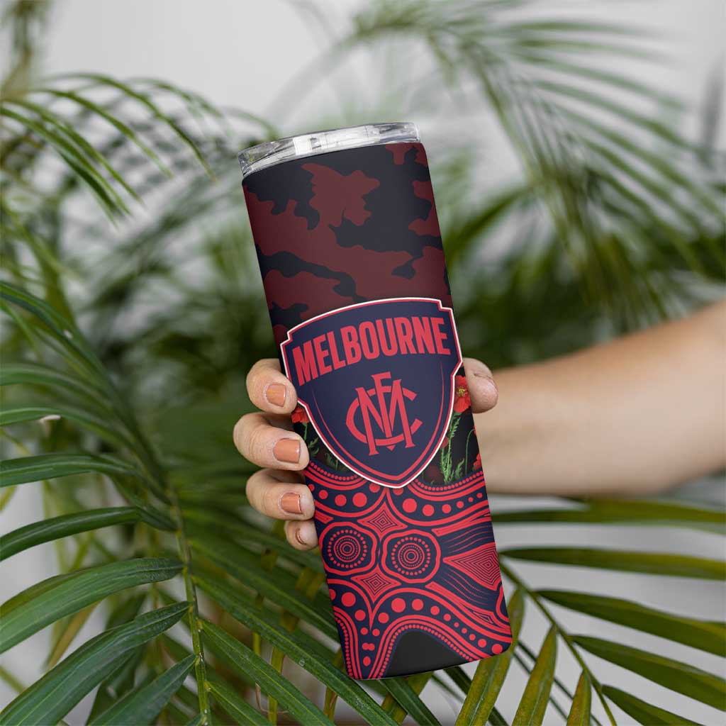 Melbourne Demons ANZAC Day Skinny Tumbler Indigenous Dot Art with Poppy Flower Tribute