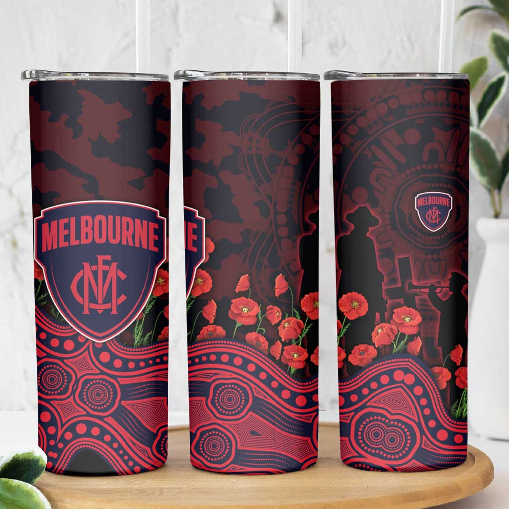 Melbourne Demons ANZAC Day Skinny Tumbler Indigenous Dot Art with Poppy Flower Tribute