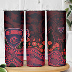Melbourne Demons ANZAC Day Skinny Tumbler Indigenous Dot Art with Poppy Flower Tribute