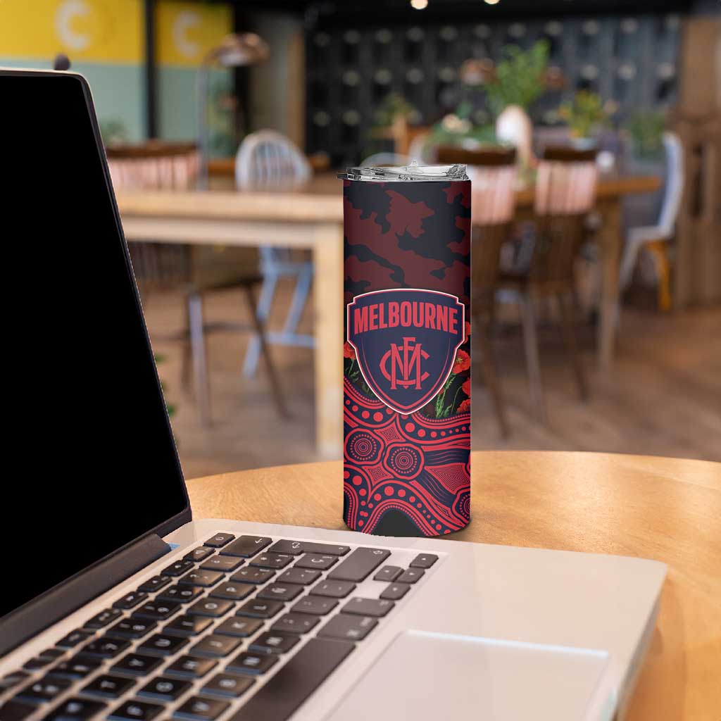 Melbourne Demons ANZAC Day Skinny Tumbler Indigenous Dot Art with Poppy Flower Tribute