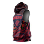 Melbourne Demons ANZAC Day Sleeveless Hoodie Indigenous Dot Art with Poppy Flower Tribute