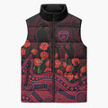 Melbourne Demons ANZAC Day Sleeveless Puffer Jacket Indigenous Dot Art with Poppy Flower Tribute