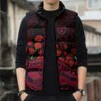 Melbourne Demons ANZAC Day Sleeveless Puffer Jacket Indigenous Dot Art with Poppy Flower Tribute