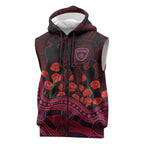 Melbourne Demons ANZAC Day Sleeveless Zip Hoodie Indigenous Dot Art with Poppy Flower Tribute