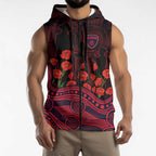Melbourne Demons ANZAC Day Sleeveless Zip Hoodie Indigenous Dot Art with Poppy Flower Tribute