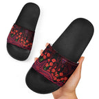 Melbourne Demons ANZAC Day Slide Sandals Indigenous Dot Art with Poppy Flower Tribute