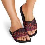 Melbourne Demons ANZAC Day Slide Sandals Indigenous Dot Art with Poppy Flower Tribute