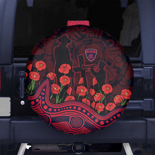 Melbourne Demons ANZAC Day Spare Tire Cover Indigenous Dot Art with Poppy Flower Tribute