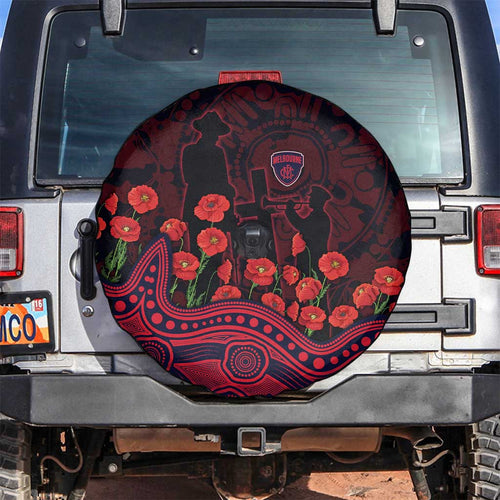Melbourne Demons ANZAC Day Spare Tire Cover Indigenous Dot Art with Poppy Flower Tribute