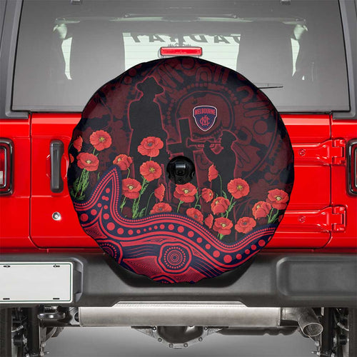 Melbourne Demons ANZAC Day Spare Tire Cover Indigenous Dot Art with Poppy Flower Tribute