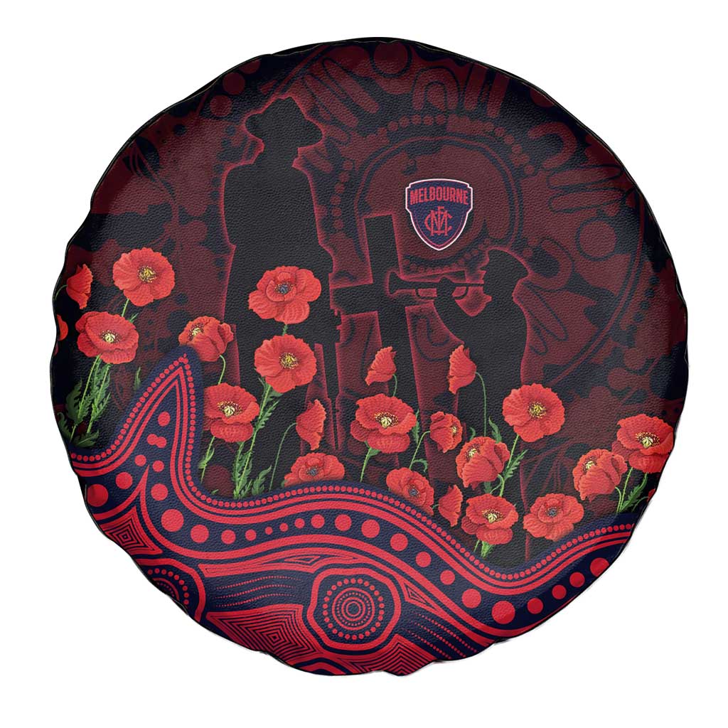 Melbourne Demons ANZAC Day Spare Tire Cover Indigenous Dot Art with Poppy Flower Tribute