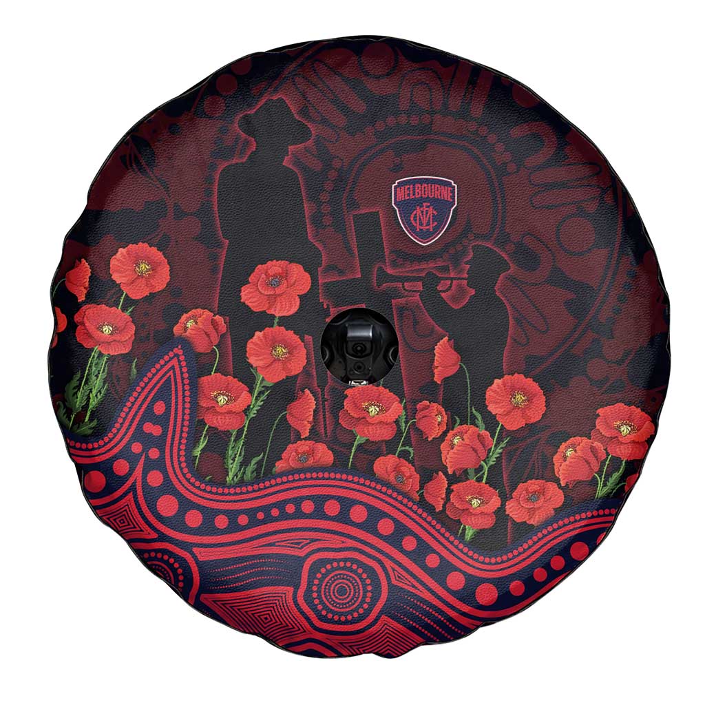 Melbourne Demons ANZAC Day Spare Tire Cover Indigenous Dot Art with Poppy Flower Tribute