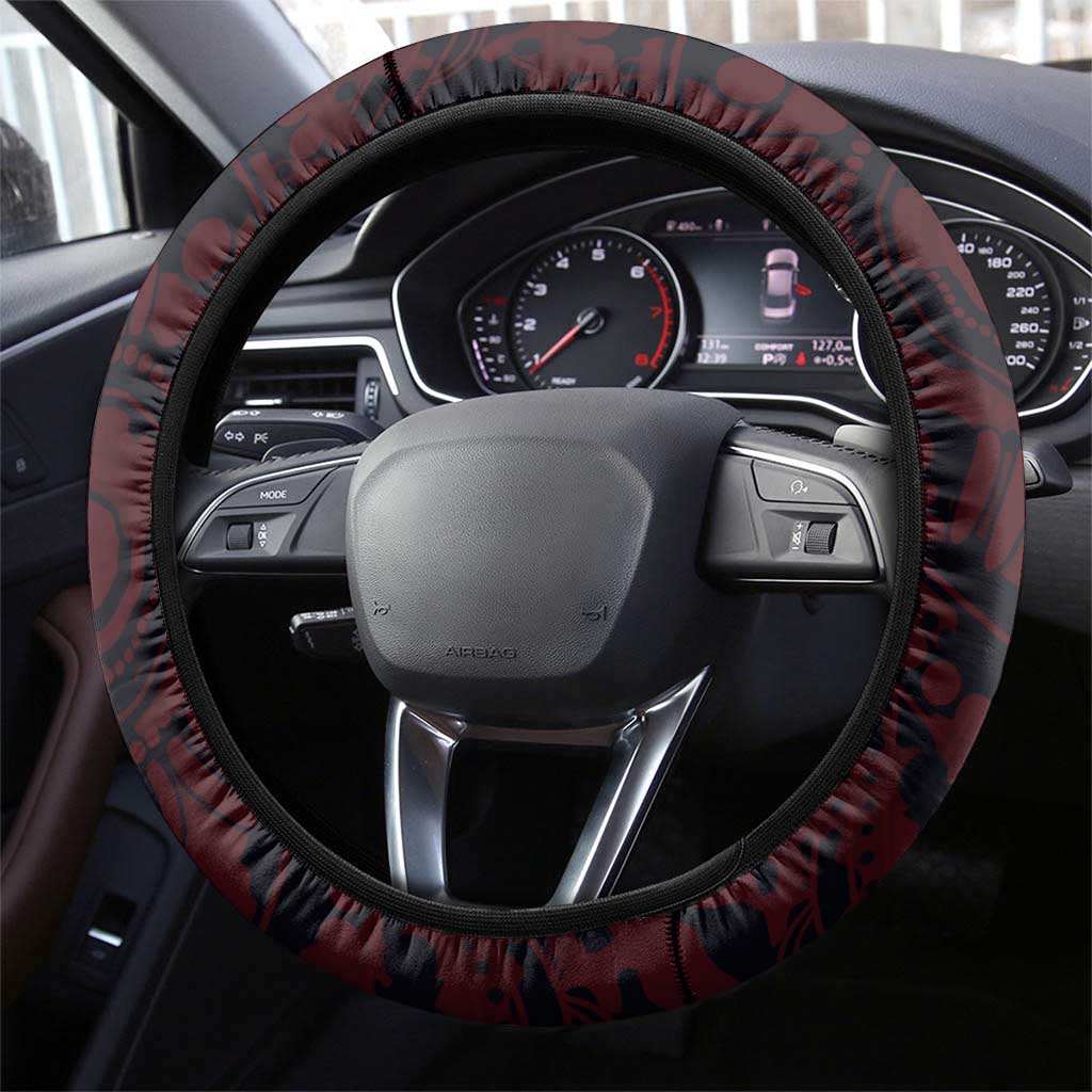 Melbourne Demons ANZAC Day Steering Wheel Cover Indigenous Dot Art with Poppy Flower Tribute