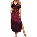 Melbourne Demons ANZAC Day Summer Maxi Dress Indigenous Dot Art with Poppy Flower Tribute