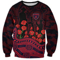 Melbourne Demons ANZAC Day Sweatshirt Indigenous Dot Art with Poppy Flower Tribute