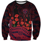 Melbourne Demons ANZAC Day Sweatshirt Indigenous Dot Art with Poppy Flower Tribute