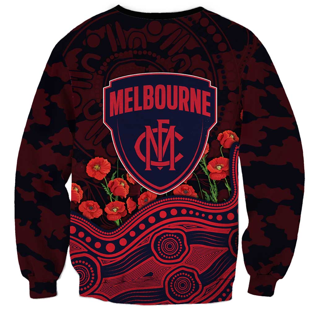 Melbourne Demons ANZAC Day Sweatshirt Indigenous Dot Art with Poppy Flower Tribute