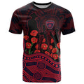 Melbourne Demons ANZAC Day T Shirt Indigenous Dot Art with Poppy Flower Tribute