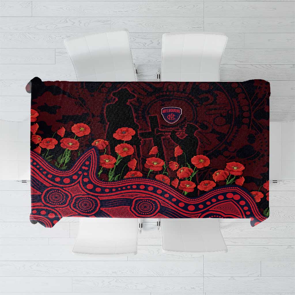 Melbourne Demons ANZAC Day Tablecloth Indigenous Dot Art with Poppy Flower Tribute
