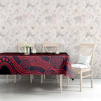 Melbourne Demons ANZAC Day Tablecloth Indigenous Dot Art with Poppy Flower Tribute