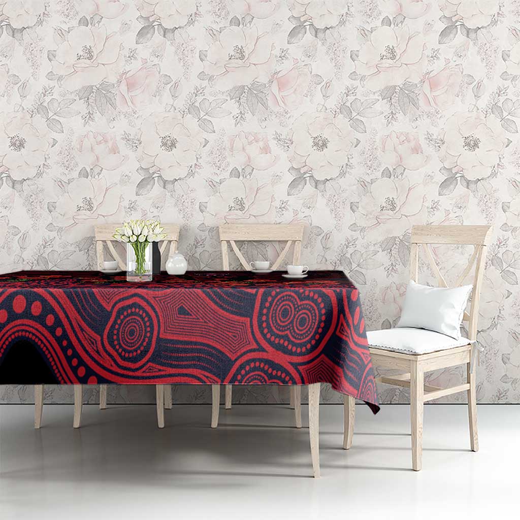 Melbourne Demons ANZAC Day Tablecloth Indigenous Dot Art with Poppy Flower Tribute