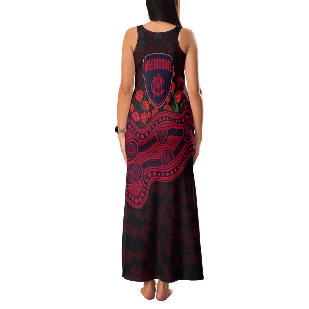 Melbourne Demons ANZAC Day Tank Maxi Dress Indigenous Dot Art with Poppy Flower Tribute