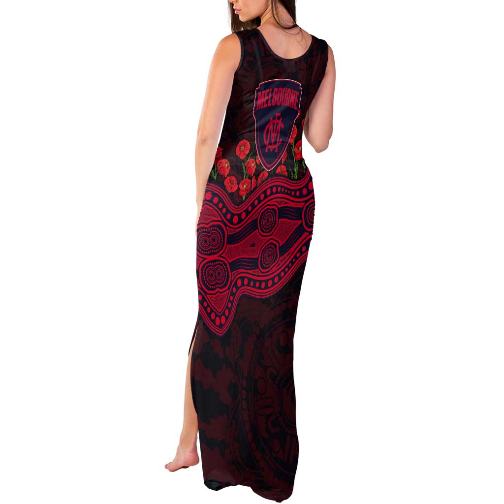 Melbourne Demons ANZAC Day Tank Maxi Dress Indigenous Dot Art with Poppy Flower Tribute