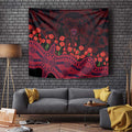 Melbourne Demons ANZAC Day Tapestry Indigenous Dot Art with Poppy Flower Tribute