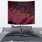 Melbourne Demons ANZAC Day Tapestry Indigenous Dot Art with Poppy Flower Tribute