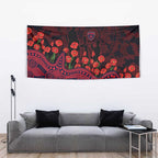 Melbourne Demons ANZAC Day Tapestry Indigenous Dot Art with Poppy Flower Tribute