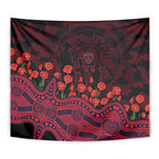 Melbourne Demons ANZAC Day Tapestry Indigenous Dot Art with Poppy Flower Tribute