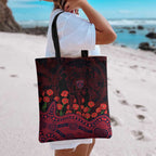 Melbourne Demons ANZAC Day Tote Bag Indigenous Dot Art with Poppy Flower Tribute