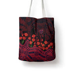 Melbourne Demons ANZAC Day Tote Bag Indigenous Dot Art with Poppy Flower Tribute