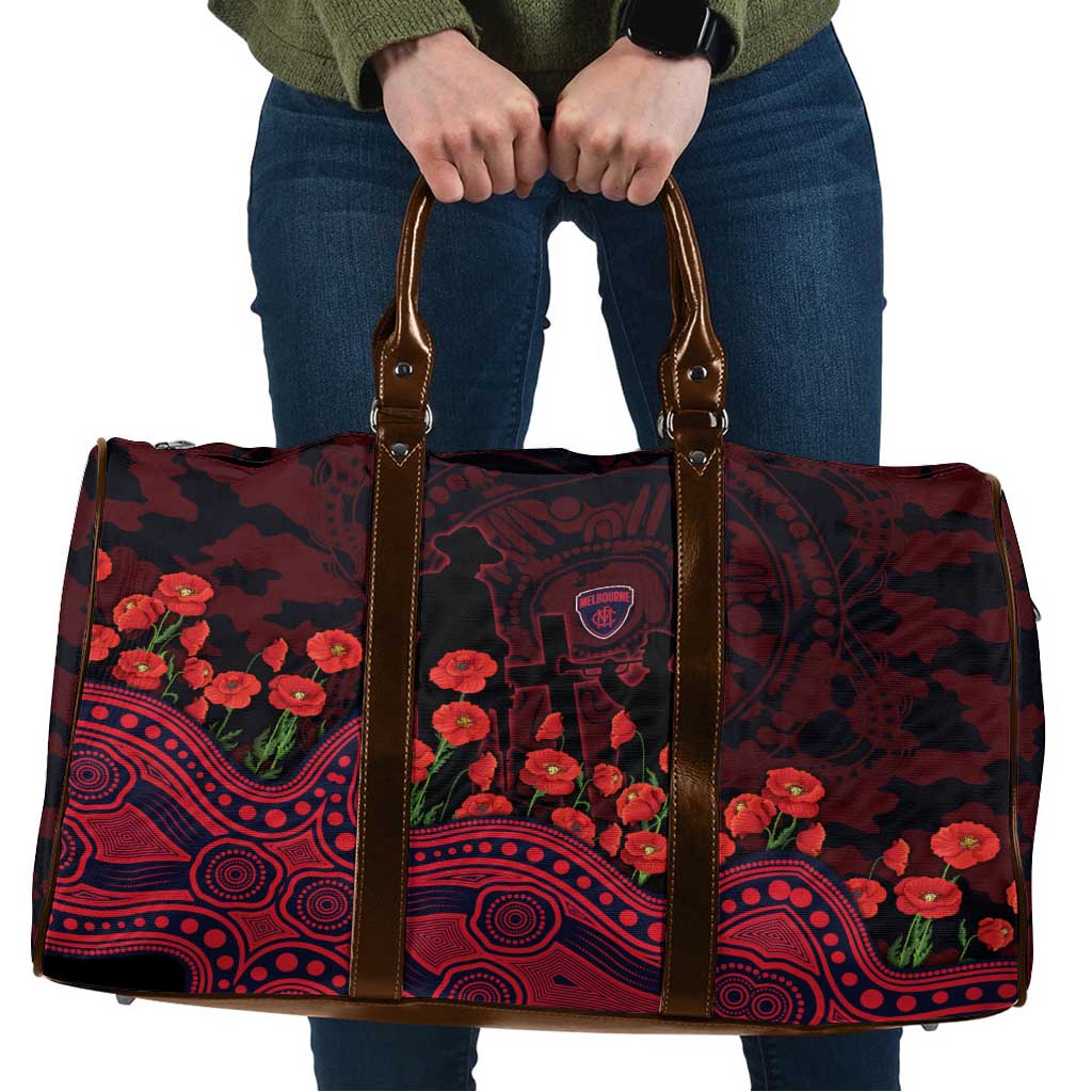 Melbourne Demons ANZAC Day Travel Bag Indigenous Dot Art with Poppy Flower Tribute