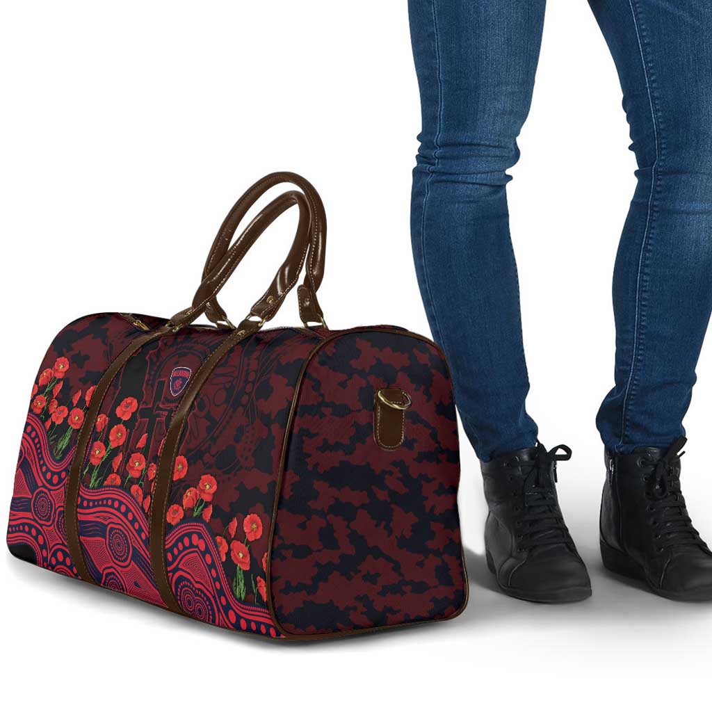 Melbourne Demons ANZAC Day Travel Bag Indigenous Dot Art with Poppy Flower Tribute