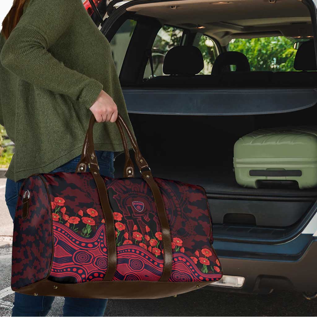 Melbourne Demons ANZAC Day Travel Bag Indigenous Dot Art with Poppy Flower Tribute