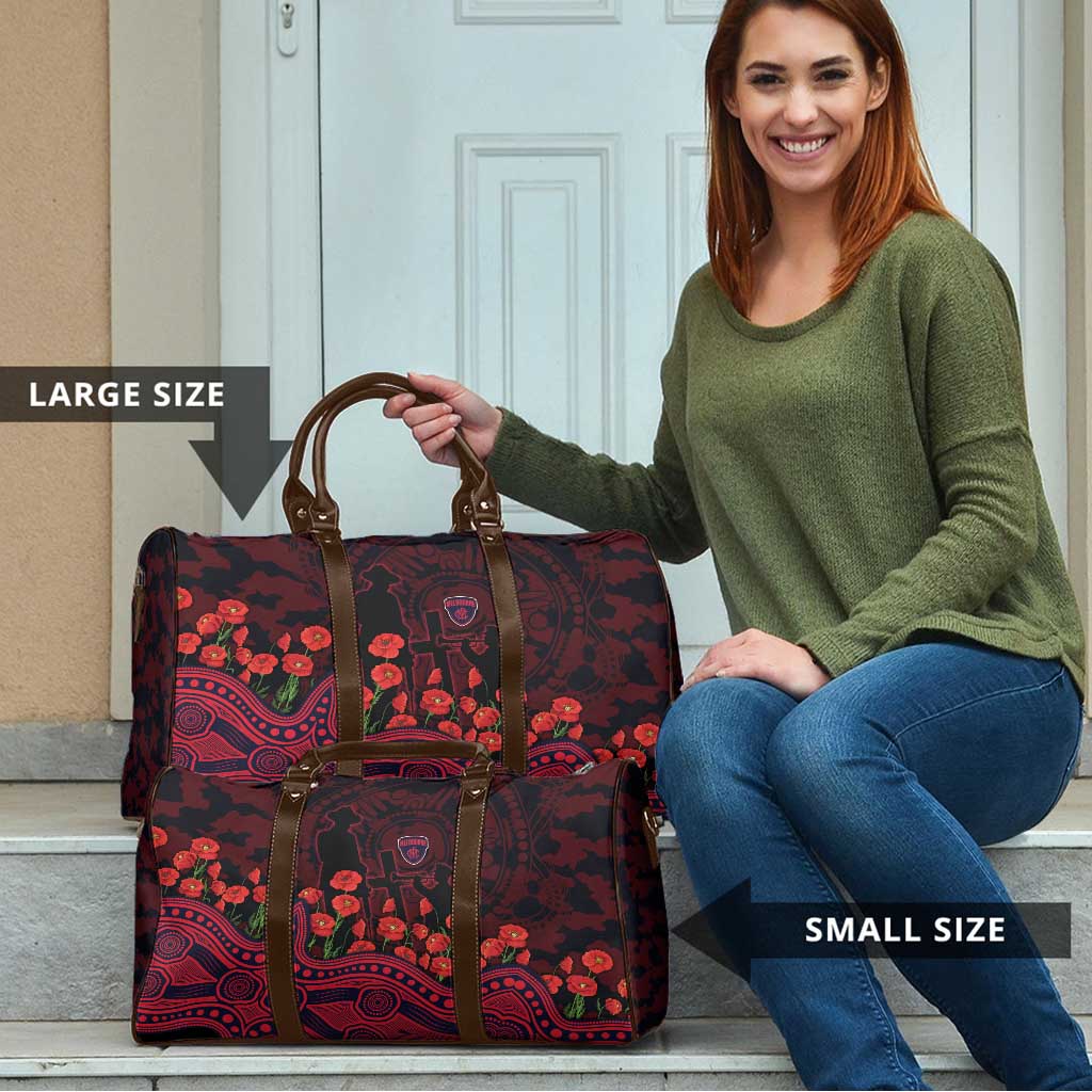 Melbourne Demons ANZAC Day Travel Bag Indigenous Dot Art with Poppy Flower Tribute