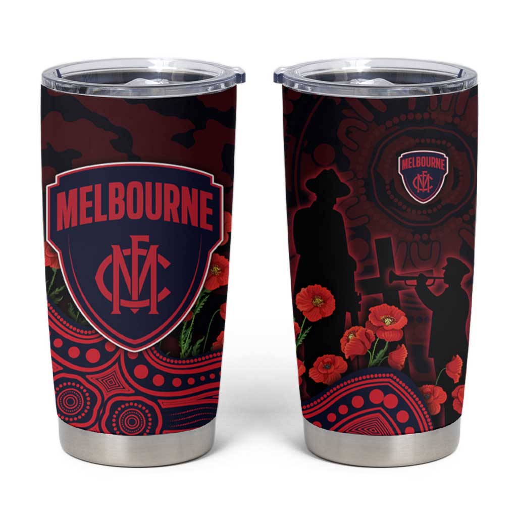 Melbourne Demons ANZAC Day Tumbler Cup Indigenous Dot Art with Poppy Flower Tribute
