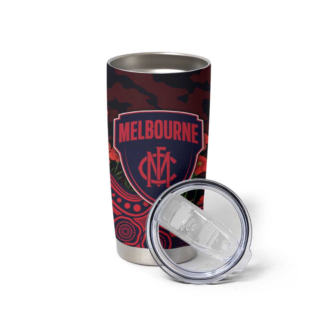 Melbourne Demons ANZAC Day Tumbler Cup Indigenous Dot Art with Poppy Flower Tribute