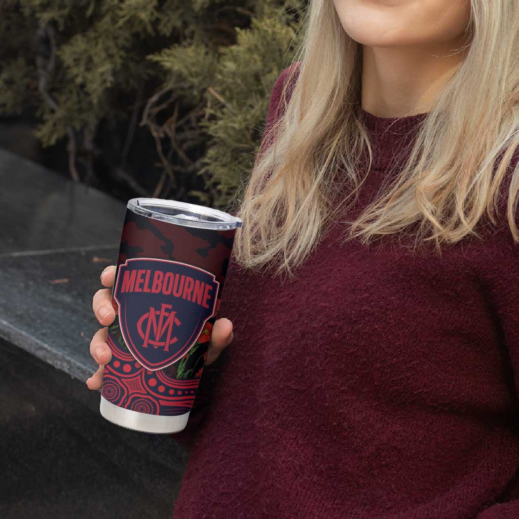 Melbourne Demons ANZAC Day Tumbler Cup Indigenous Dot Art with Poppy Flower Tribute