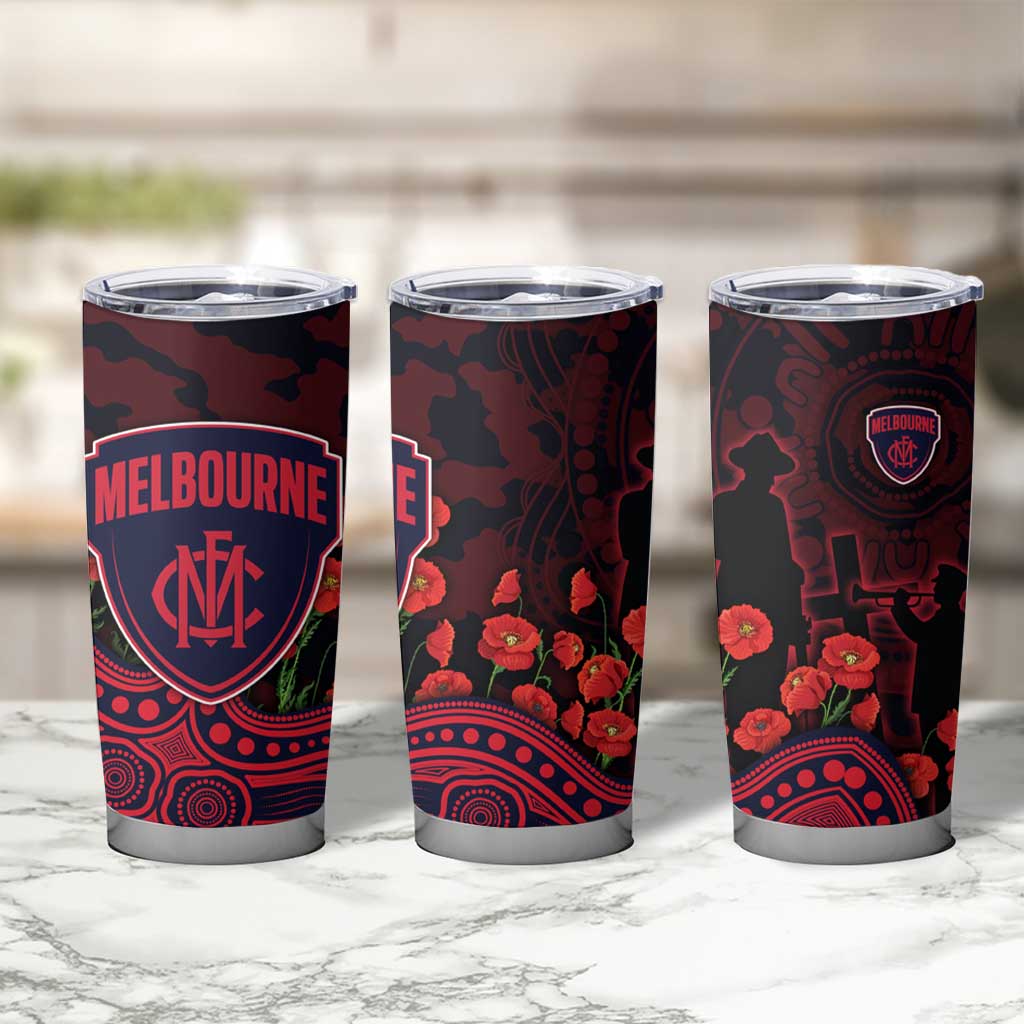 Melbourne Demons ANZAC Day Tumbler Cup Indigenous Dot Art with Poppy Flower Tribute